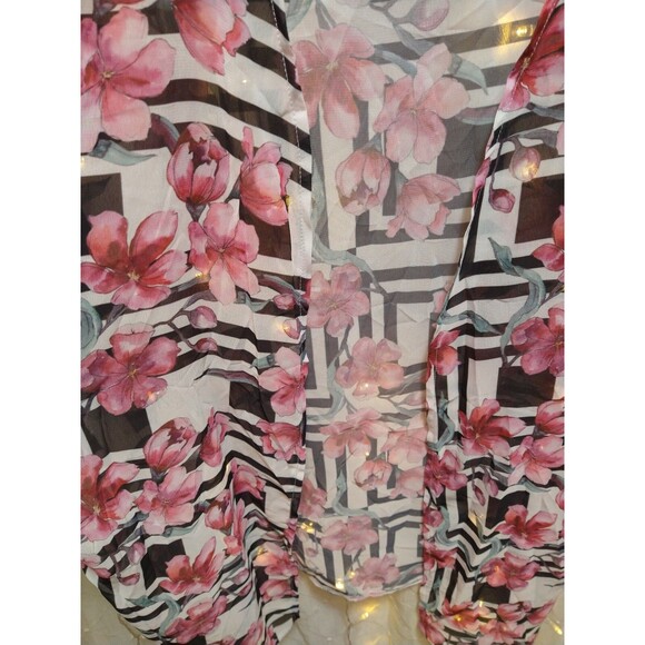 MINIS WOMANS SMALL SHEER FLORAL PINK BLACK ART BATHING SUIT COVER UP SHAWL BEACH - Picture 4 of 11